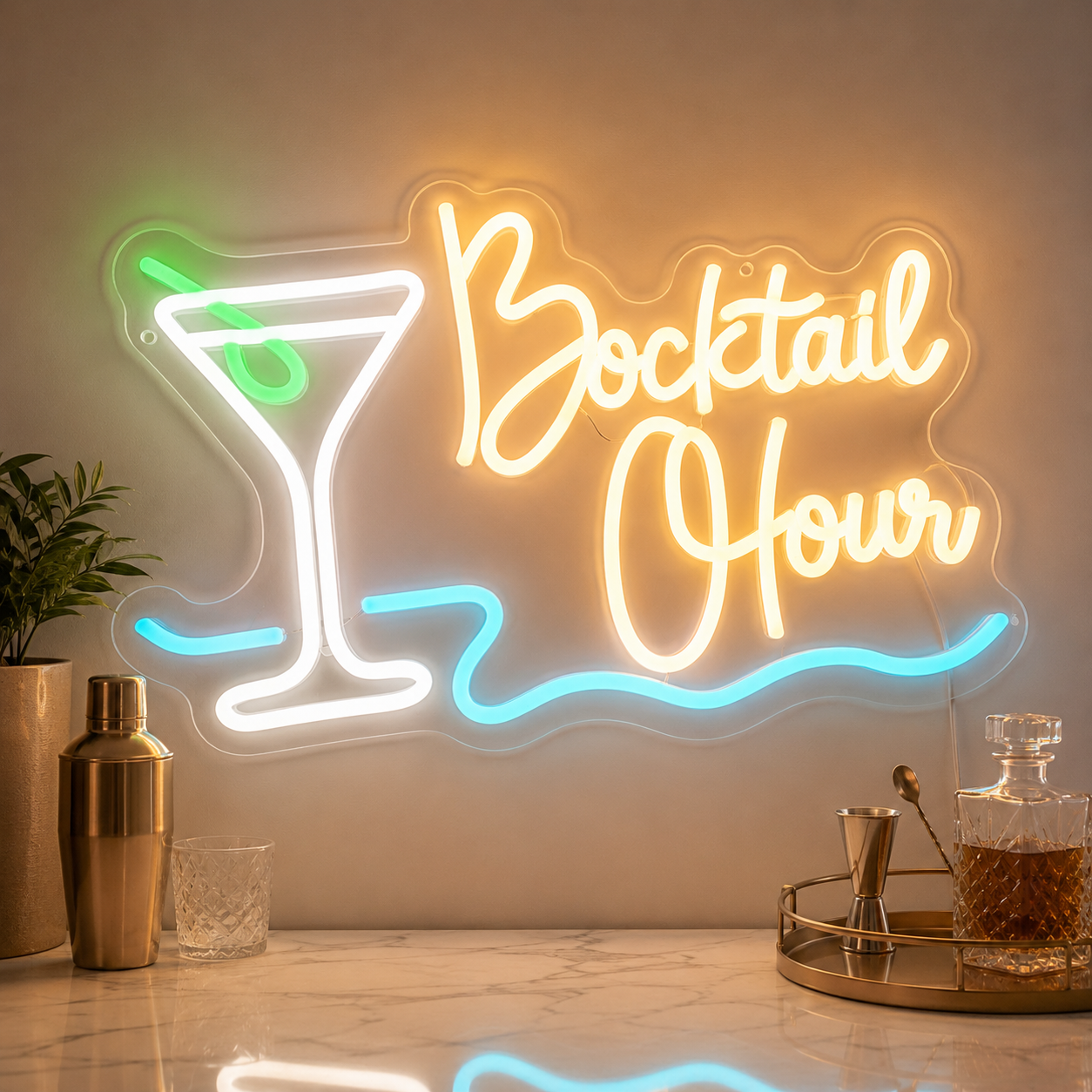 Bar Open Cocktail LED Neon Sign Pink Martini Glass Neon Light For Home Bar Decor main product image