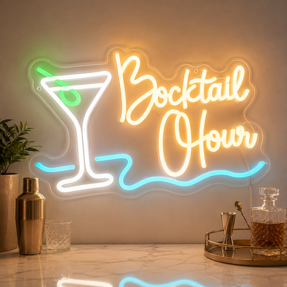 Bar Open Cocktail LED Neon Sign Pink Martini Glass Neon Light For Home Bar Decor main product image