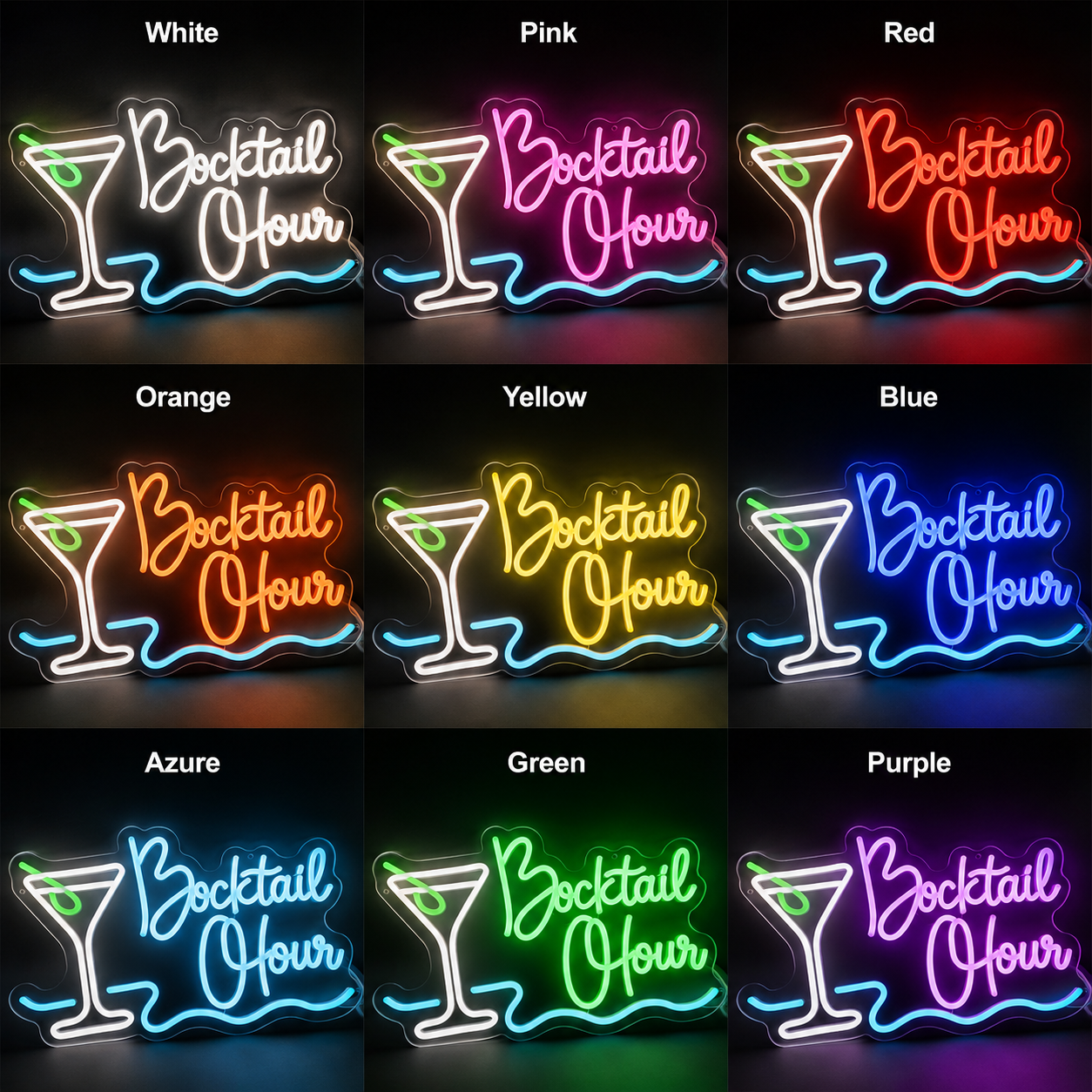Bar Open Cocktail LED Neon Sign Pink Martini Glass Neon Light For Home Bar Decor color grid