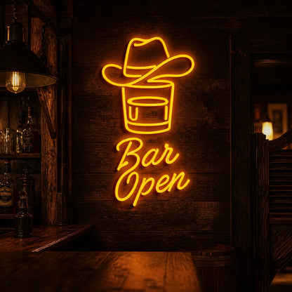 Bar Open Cowboy Hat Whiskey Vintage LED Neon Sign high-converting product image