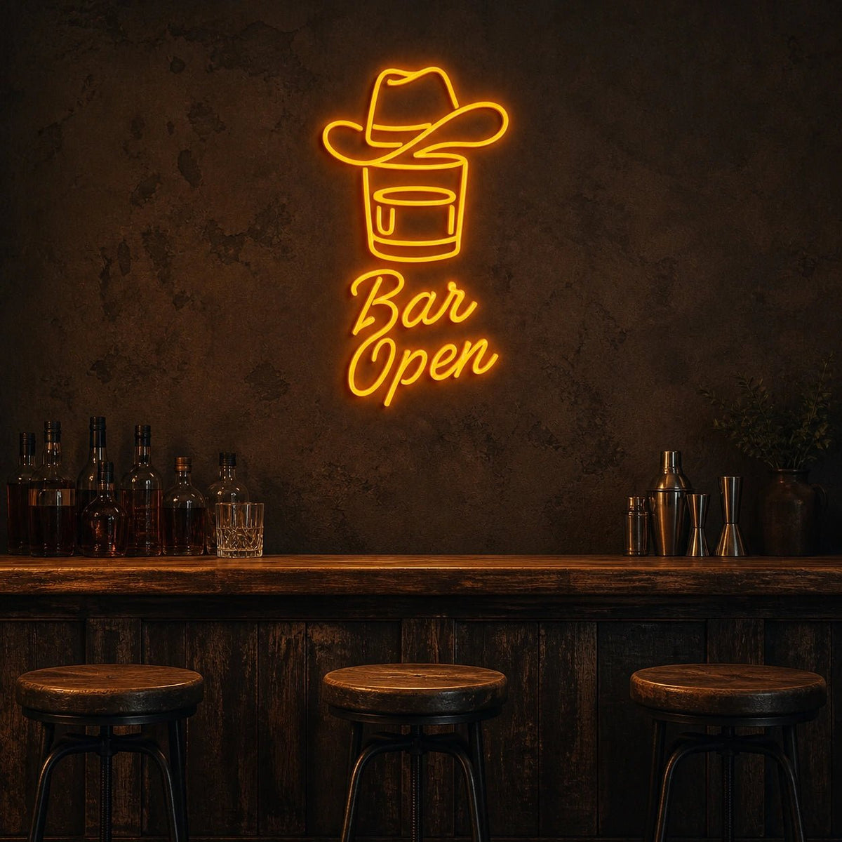 Bar Open Cowboy Hat Whiskey Vintage LED Neon Sign - Shineneon
