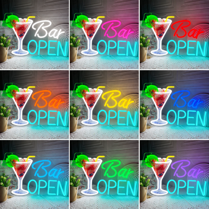 Bar Open LED Neon Sign Cocktail Open Neon Light For Business color grid