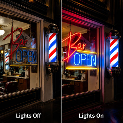Bar Open LED Neon Sign Living Room Decor - 06 Day Night Comparison