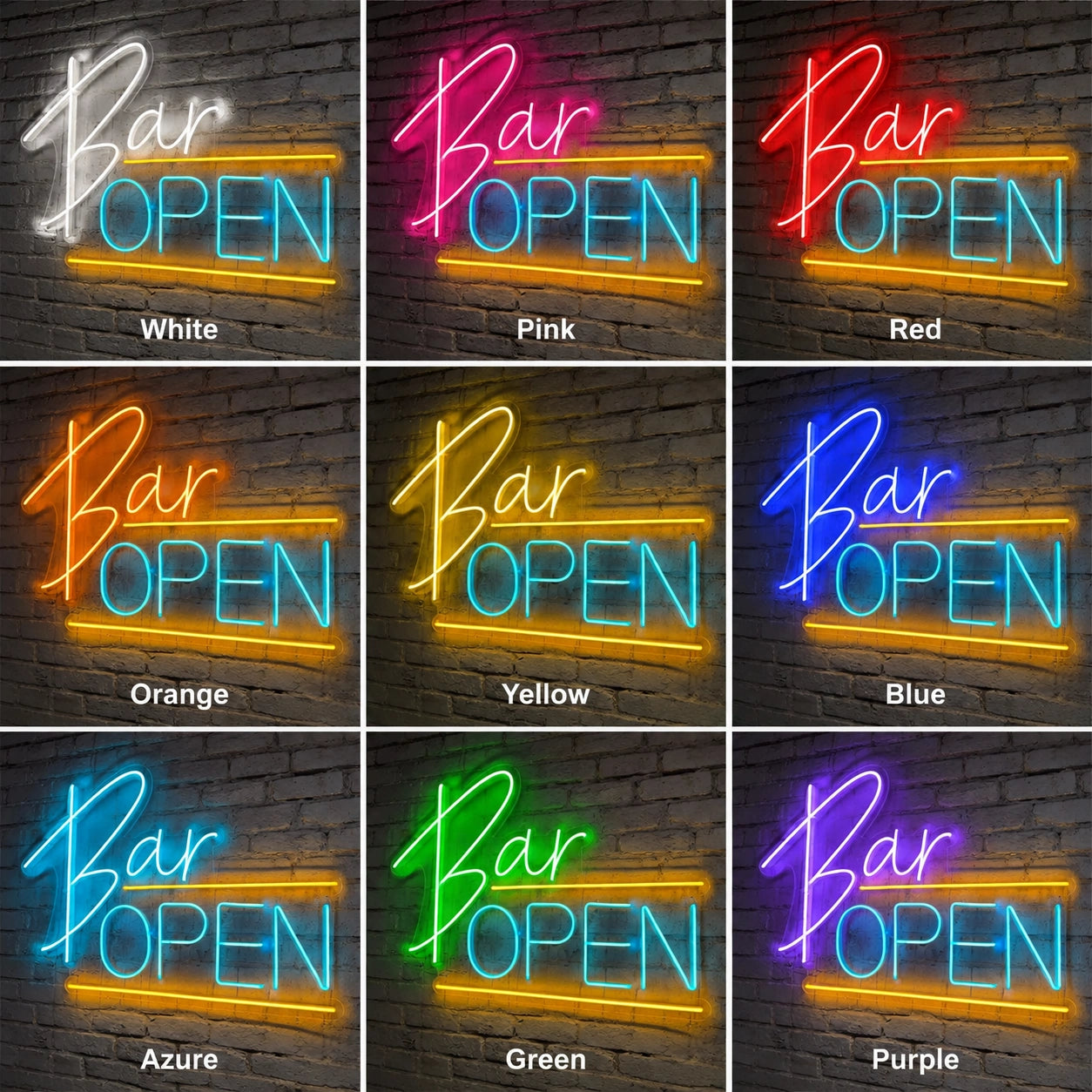 Bar Open LED Neon Sign Wall Art - 05 Color Grid