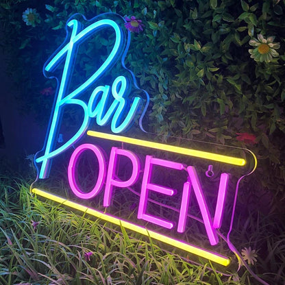 Bar Open Led Neon Sign With Blue Pink Accent Decor For Bars | Shineneon