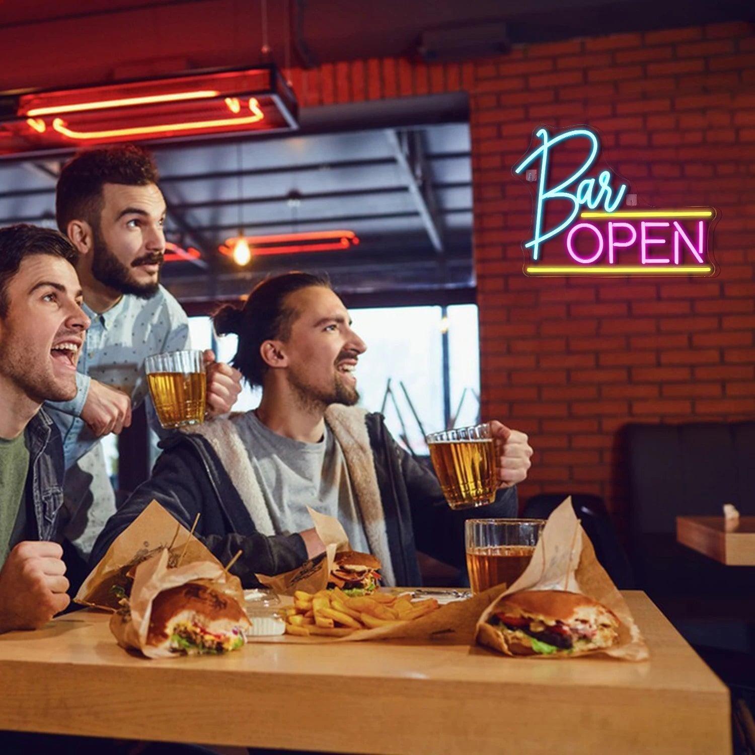 Bar Open Led Neon Sign With Blue Pink Accent Decor For Bars | Shineneon