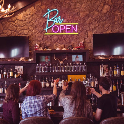 Bar Open Led Neon Sign With Blue Pink Accent Decor For Bars | Shineneon