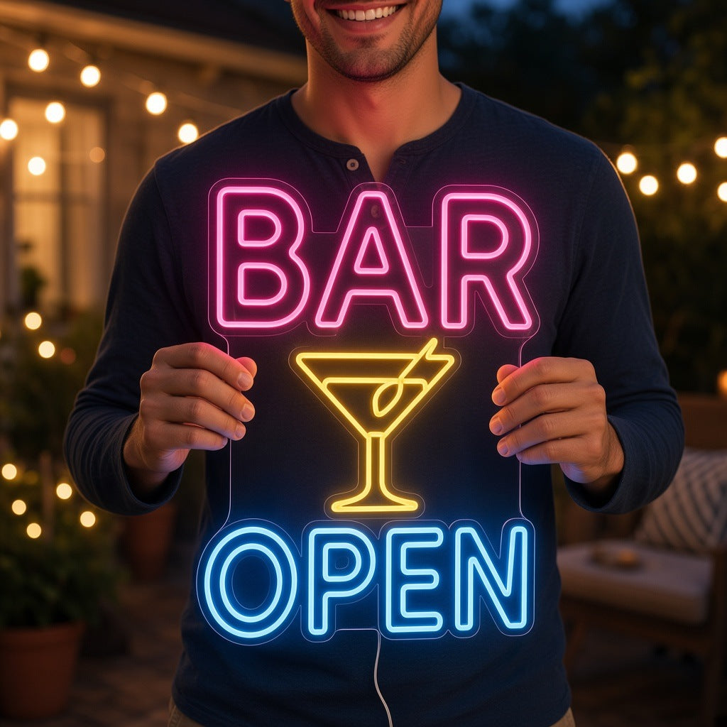 Bar Open Martini Glass LED Neon Sign