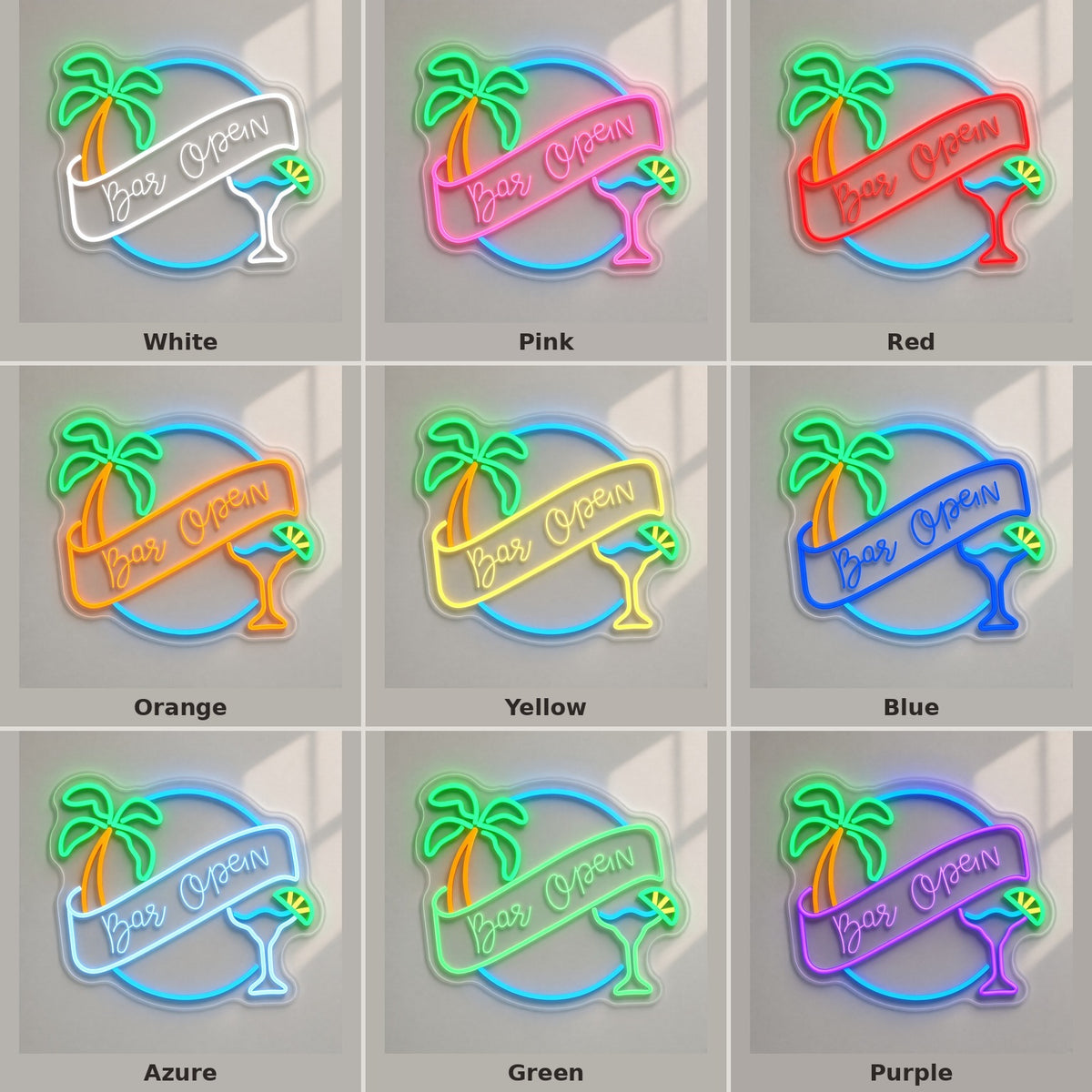 Bar Open Palm Tree Cocktail Banner LED Neon Sign