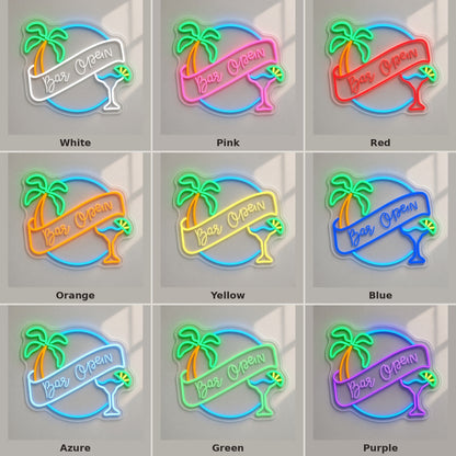 Bar Open Palm Tree Cocktail Banner LED Neon Sign