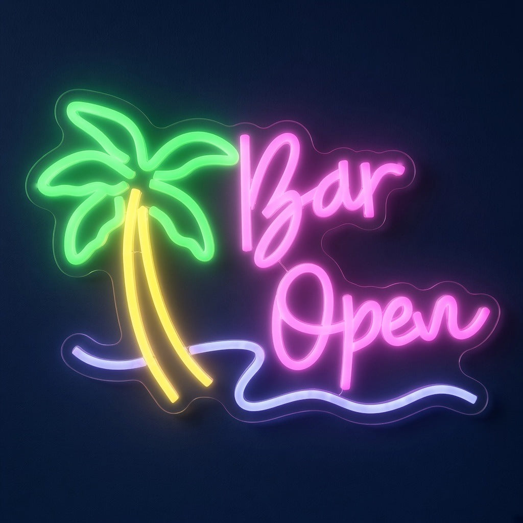 Bar Open Palm Tree LED Neon Sign