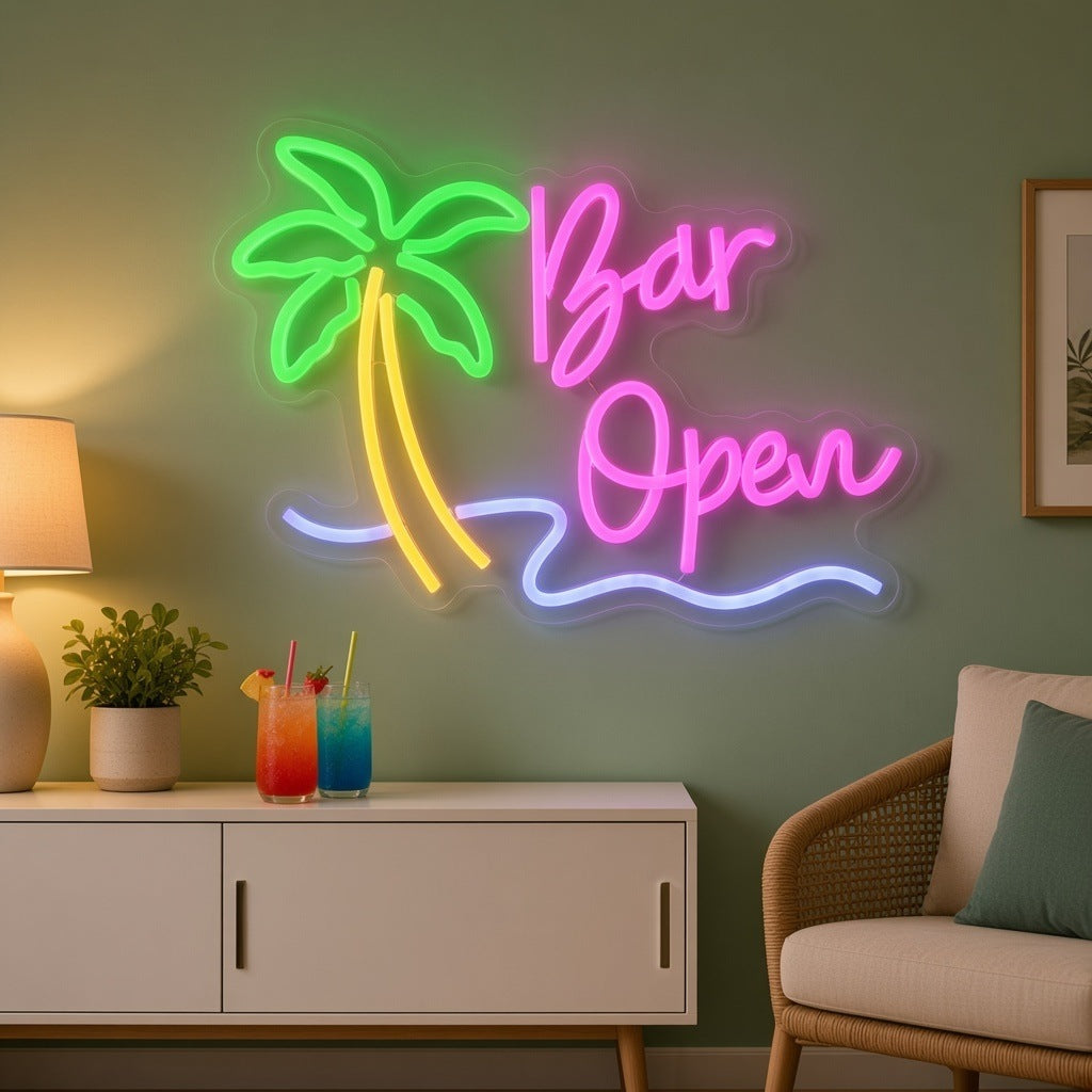 Bar Open Palm Tree LED Neon Sign