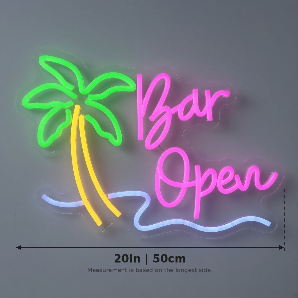 Bar Open Palm Tree LED Neon Sign