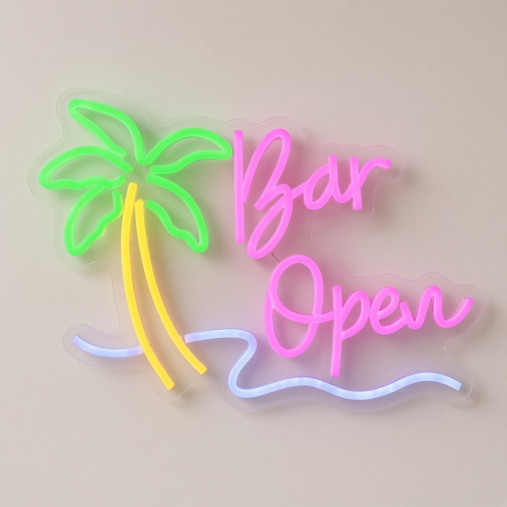 Bar Open Palm Tree LED Neon Sign