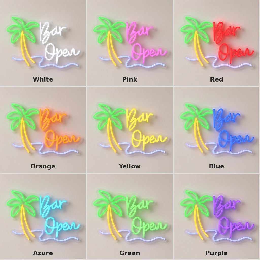 Bar Open Palm Tree LED Neon Sign
