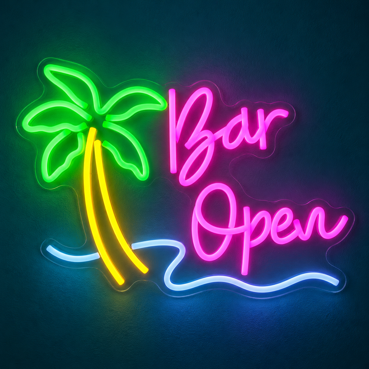 Bar Open Palm Tree Wave LED Neon Sign