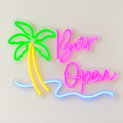 Bar Open Palm Tree Wave LED Neon Sign