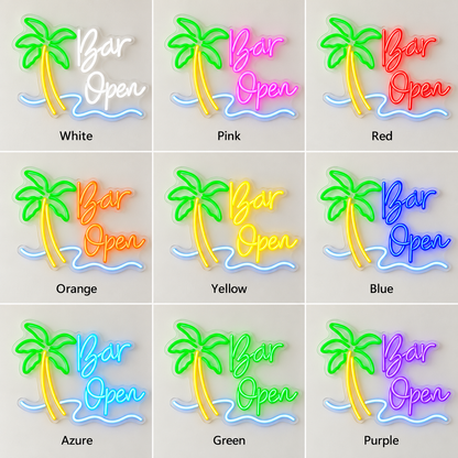 Bar Open Palm Tree Wave LED Neon Sign