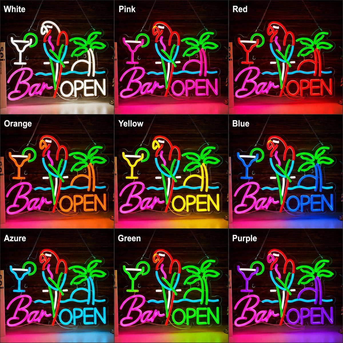 Bar Open Parrot Palm LED Neon Sign - Shineneon