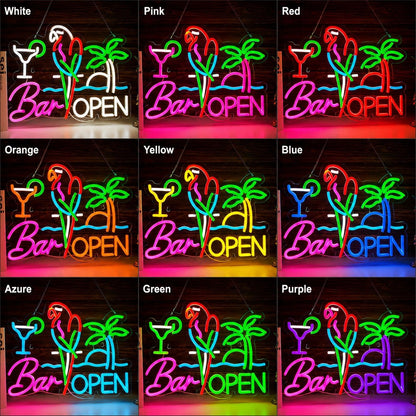 Bar Open Parrot Palm LED Neon Sign - Shineneon