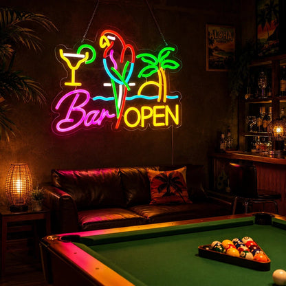 Bar Open Parrot Palm LED Neon Sign - Shineneon