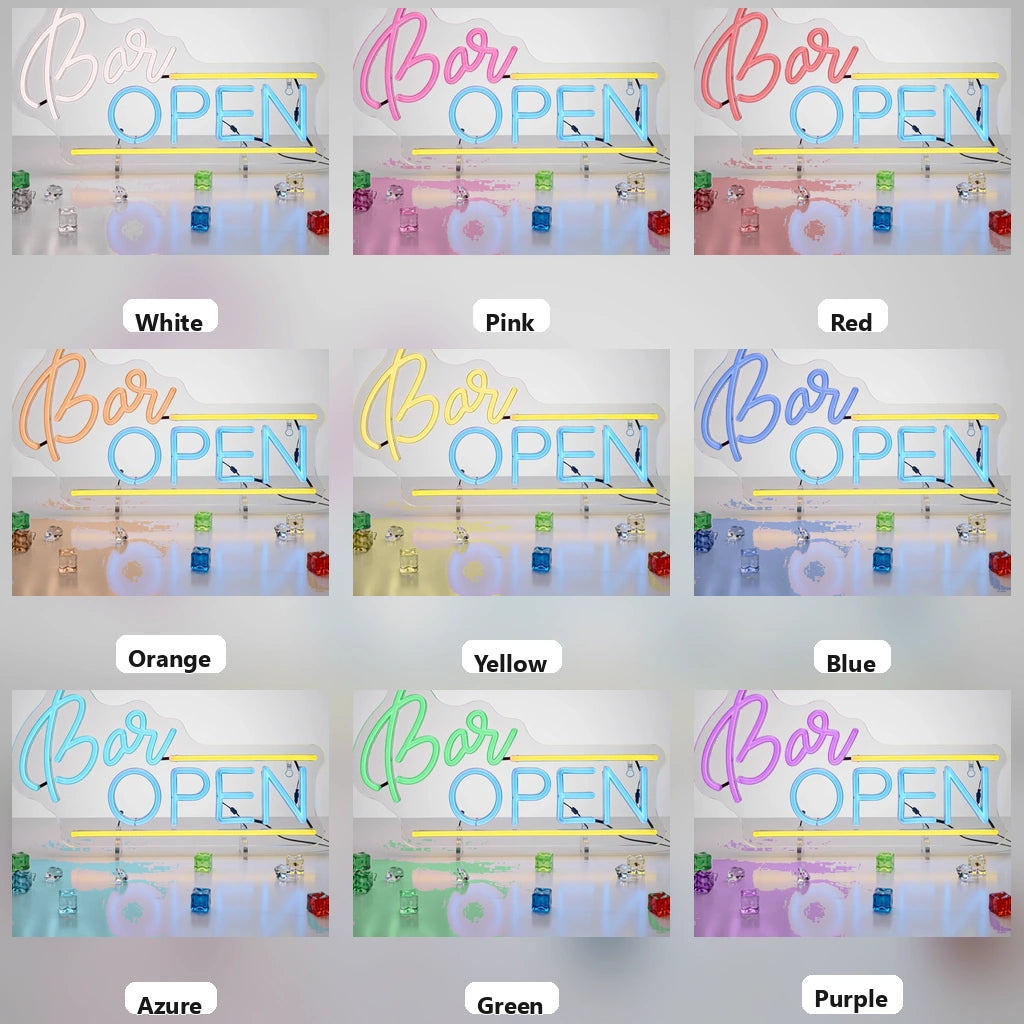Bar Open Surrounded By Diced Cubes Business LED Neon Sign - 05 Color Grid