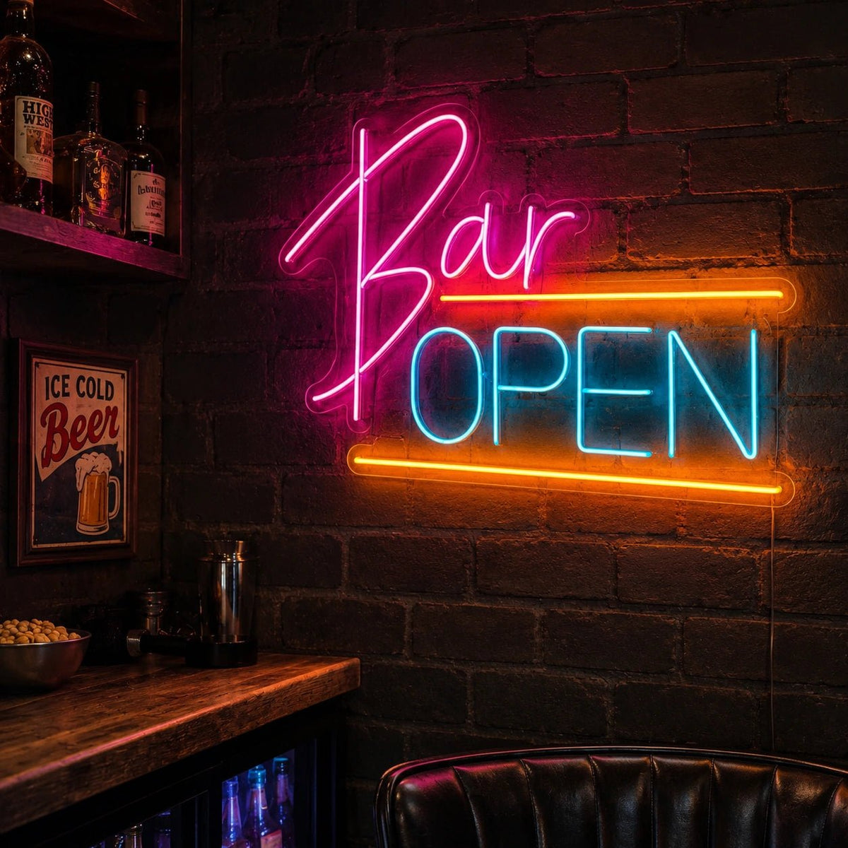 Bar Open Underline LED Neon Sign - Shineneon