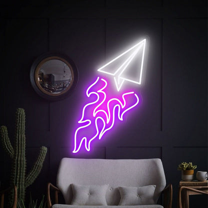 Bar Paper Airplane Tail Fire Led Neon Sign Wall Decor - Shineneon