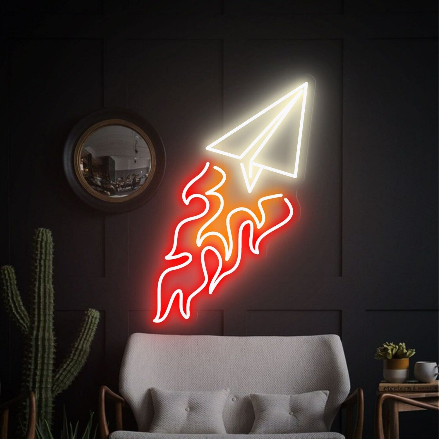 Bar Paper Airplane Tail Fire Led Neon Sign Wall Decor - Shineneon