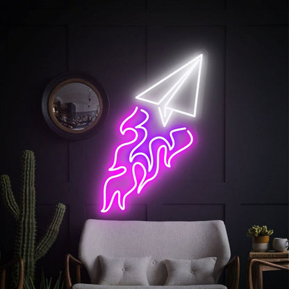 Bar Paper Airplane Tail Fire Led Neon Sign Wall Decor - Shineneon