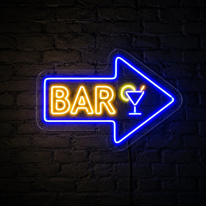 Bar Right Arrow With Cocktail Glass LED Neon Sign high-converting product image