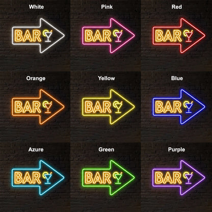 Bar Right Arrow With Cocktail Glass LED Neon Sign day and night comparison