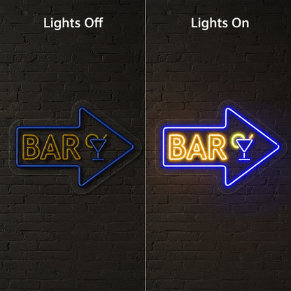 Bar Right Arrow With Cocktail Glass LED Neon Sign main product image