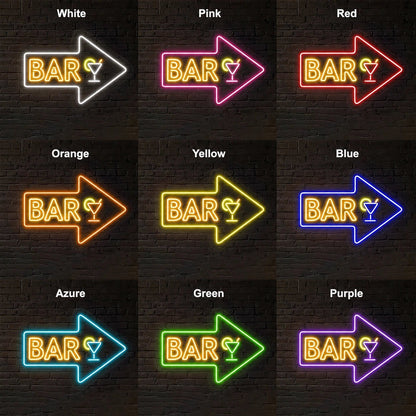 Bar Right Arrow With Cocktail Glass LED Neon Sign - Shineneon