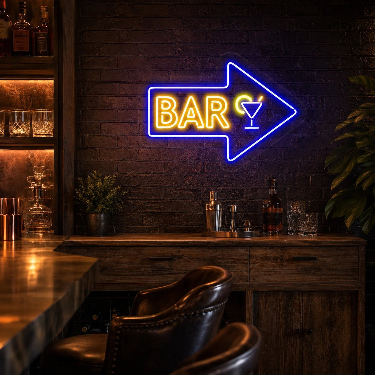Bar Right Arrow With Cocktail Glass LED Neon Sign - Shineneon