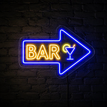 Bar Right Arrow With Cocktail Glass LED Neon Sign - Shineneon