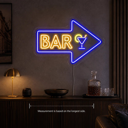 Bar Right Arrow With Cocktail Glass LED Neon Sign - Shineneon