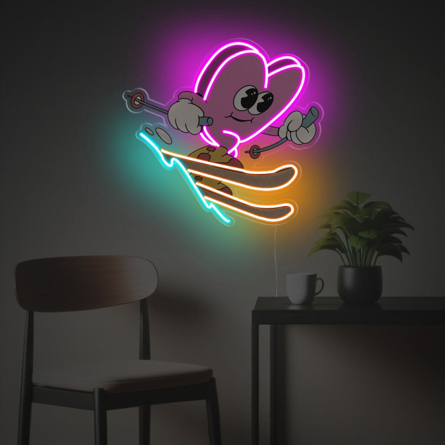 Bar Skiing Pinky Heart Guy Led Neon Acrylic Artwork Any Space | Shineneon