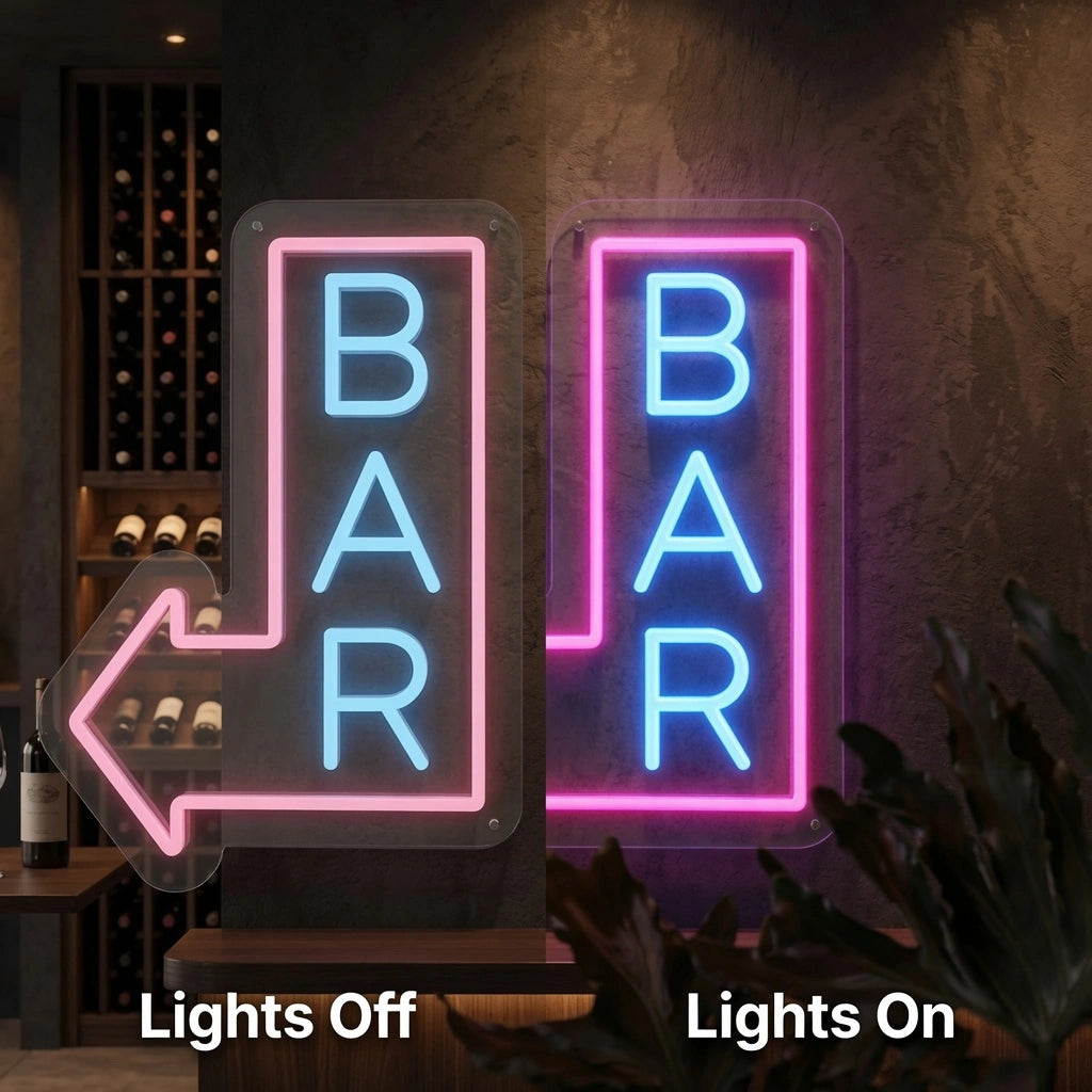 Bar This Way Wall Decor LED Neon Sign - 06 Day Night Comparison