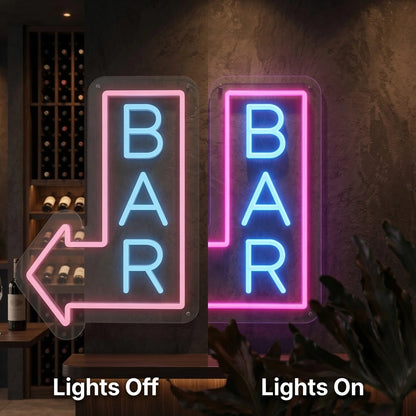 Bar This Way Wall Decor LED Neon Sign - 06 Day Night Comparison
