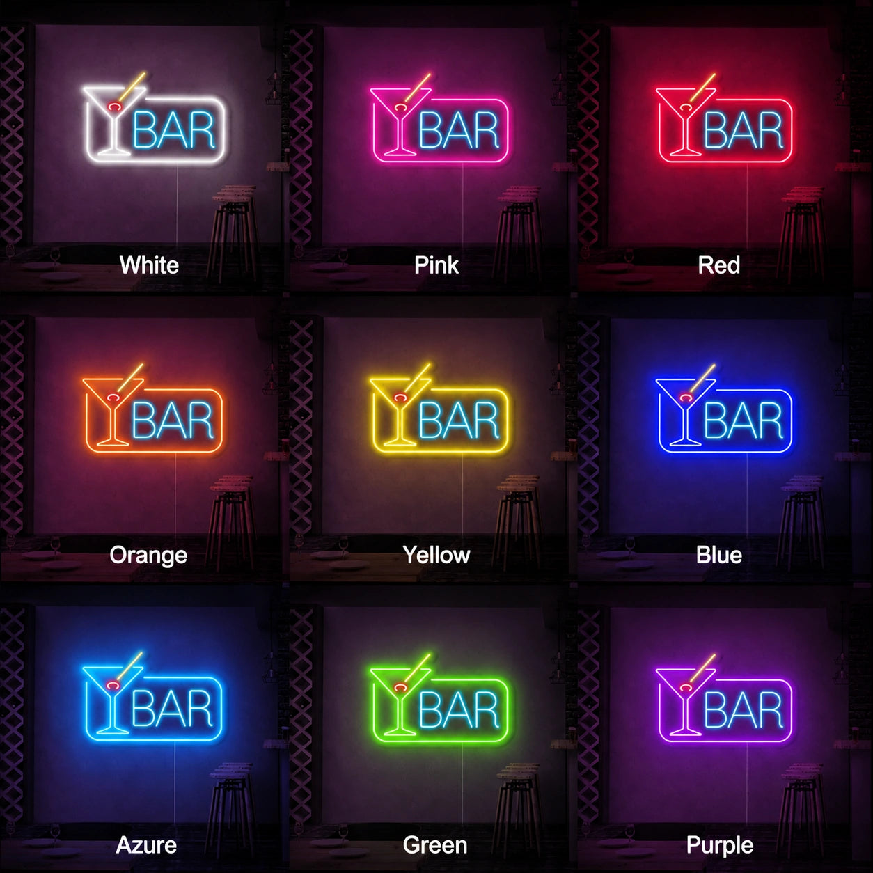 Bar Wall Art LED Neon Sign - 05 Color Grid