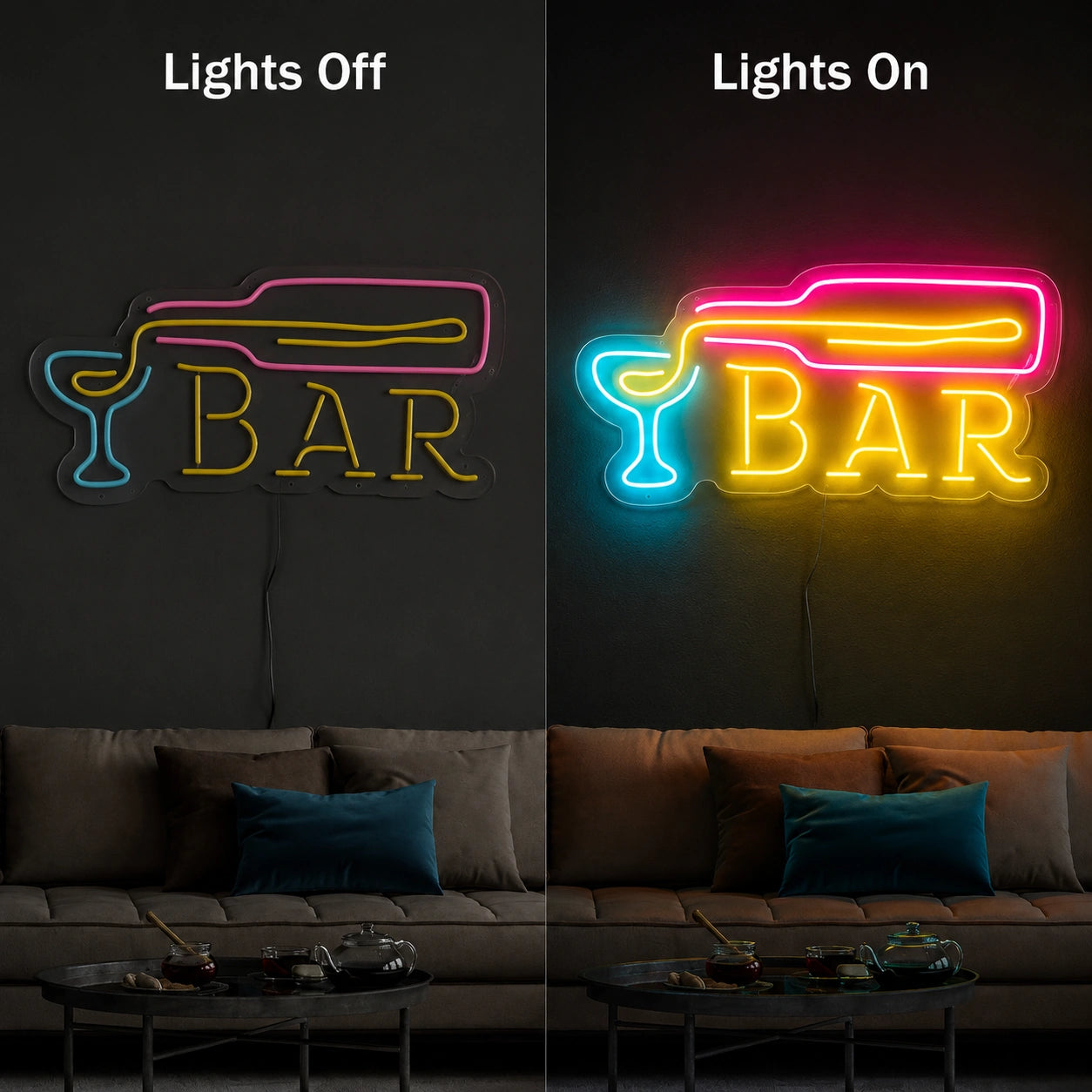 Bar Wall Decor LED Neon Sign - 06 Day Night Comparison