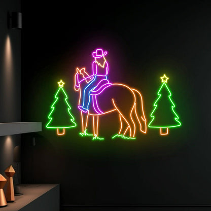 Bar Western Party Home Deccowgirl Riding Horse Led Neon Sign - Shineneon