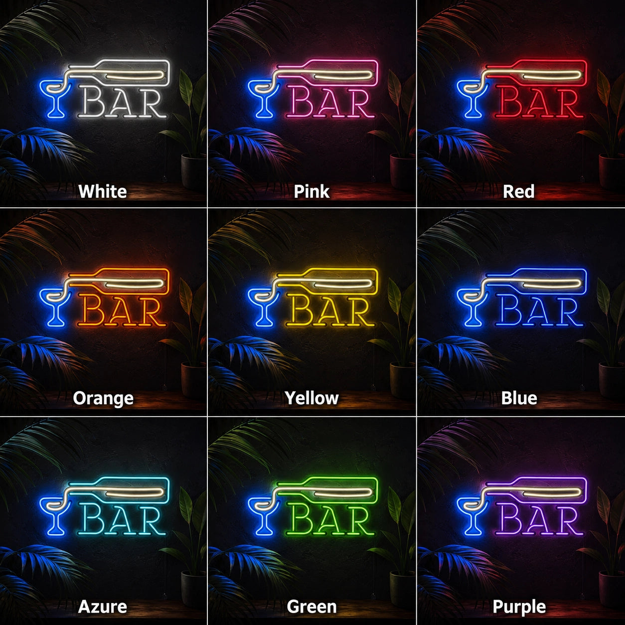 Bar Wine Glass LED Neon Sign - 05 Color Grid