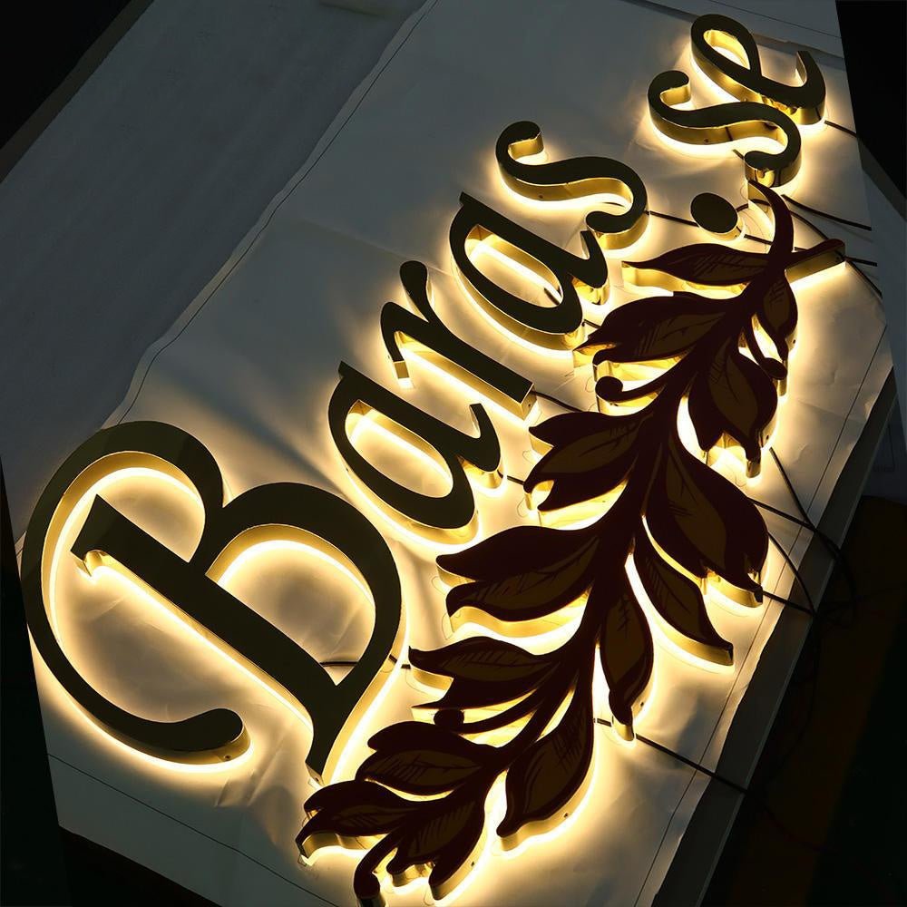 Barassse With Leaves 3D Backlit Letters Business Metal Led Sign - Shineneon