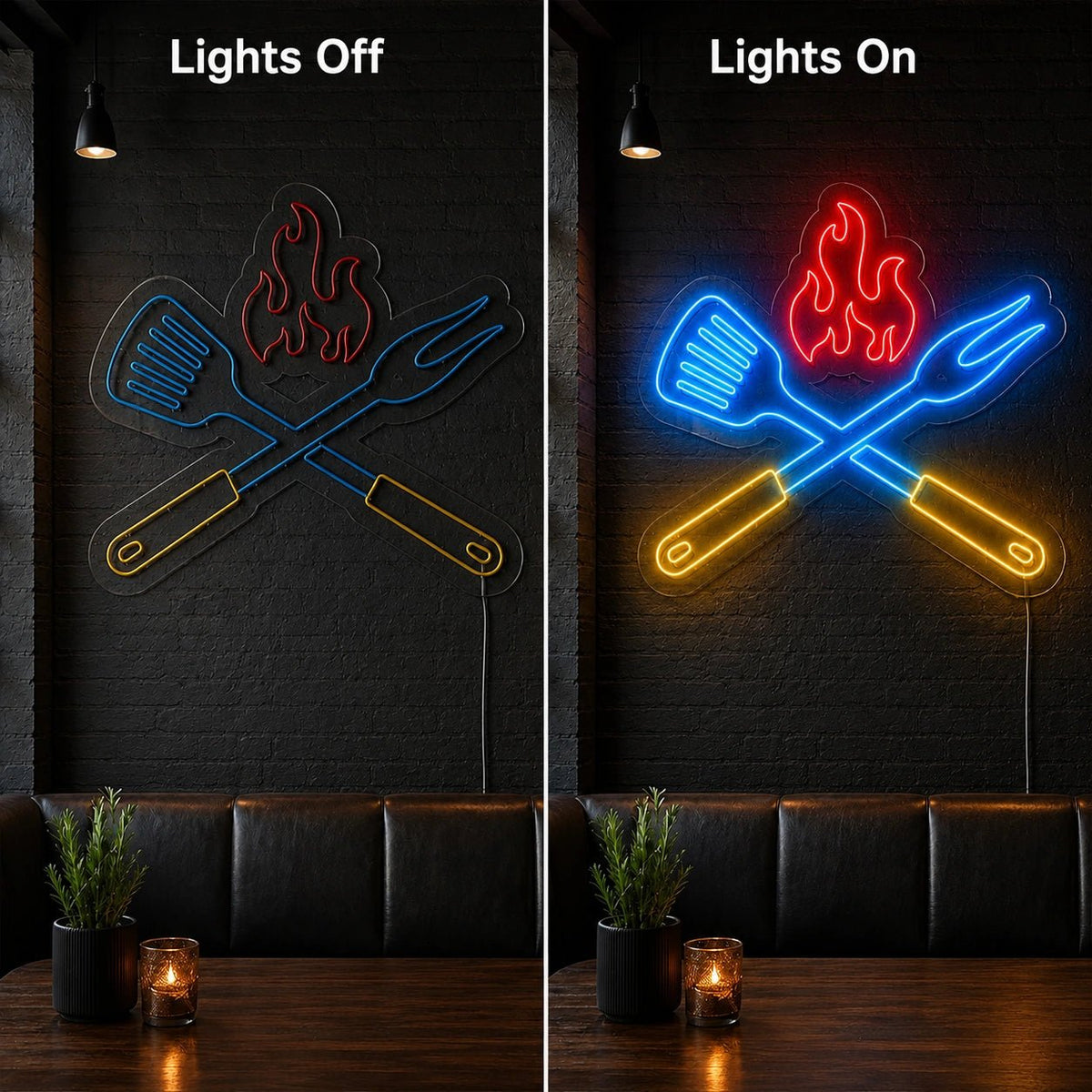 Barbecue Spatula Fork And Flame LED Neon Sign - Shineneon
