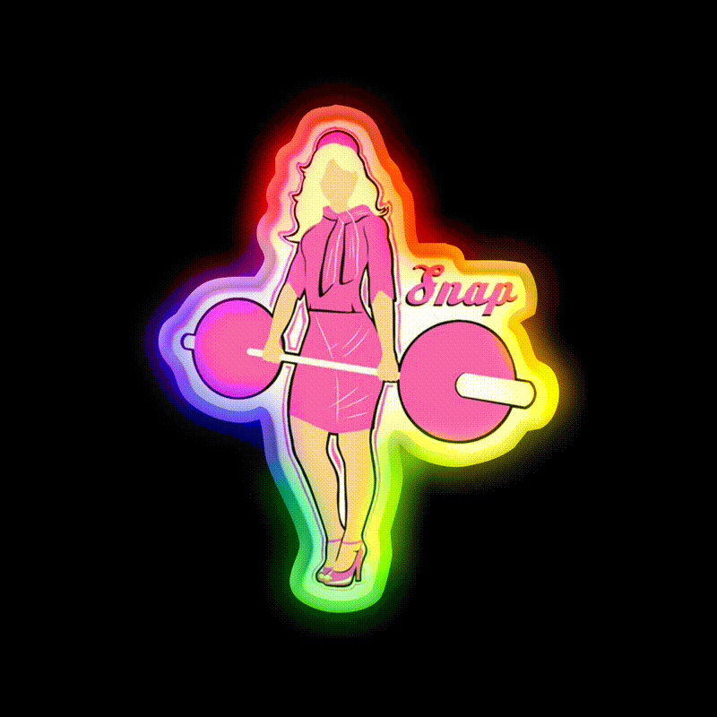 Barbell Girl Gym Fitness Led Neon Sign Rgb Color - LED neon sign close-up detail