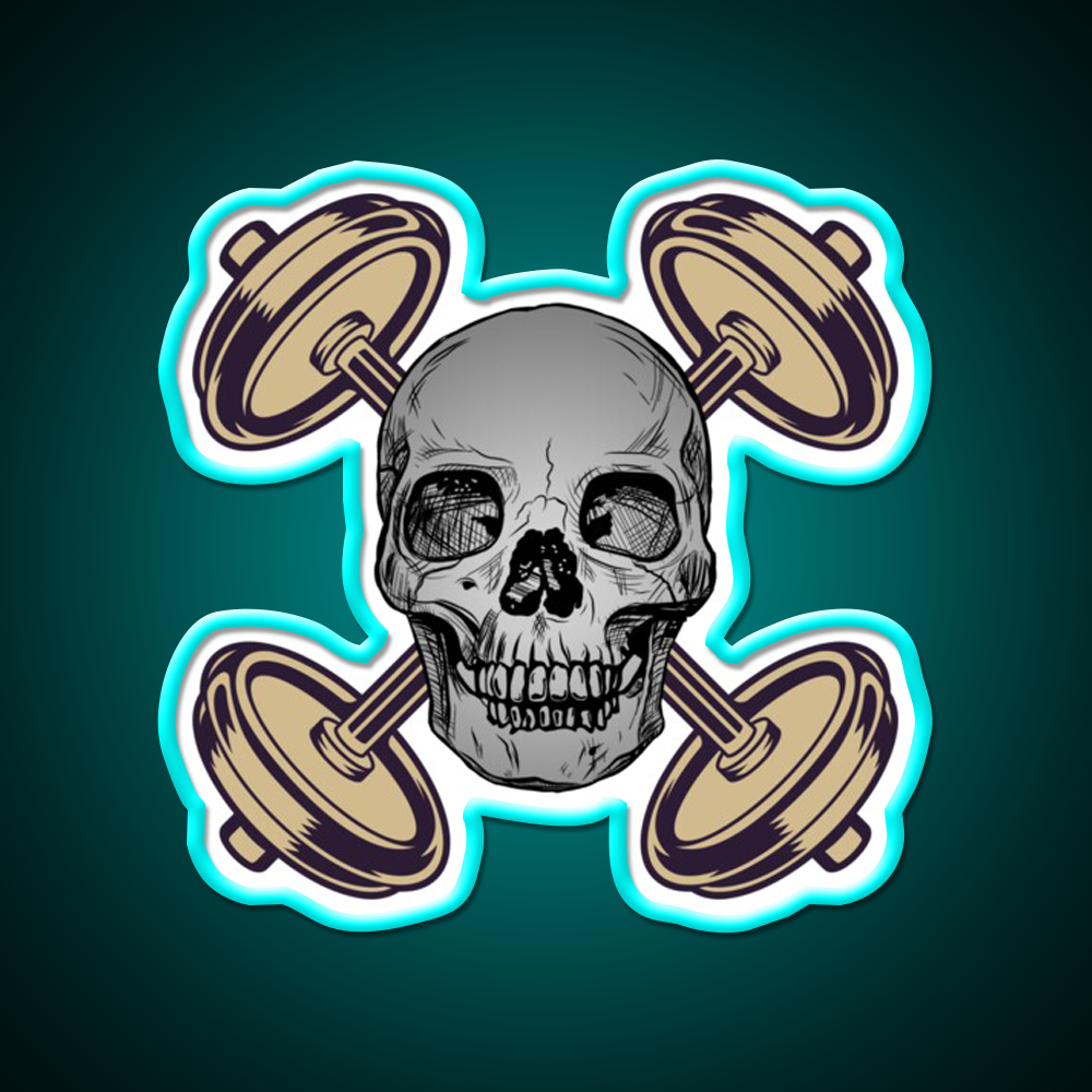 Barbells And Skulls Weightlifting Crossfit Gym Fitness Led Neon Sign Rgb Color