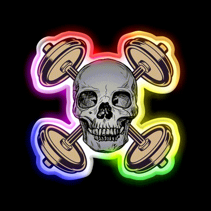 Barbells And Skulls Weightlifting Crossfit Gym Fitness Led Neon Sign Rgb Color