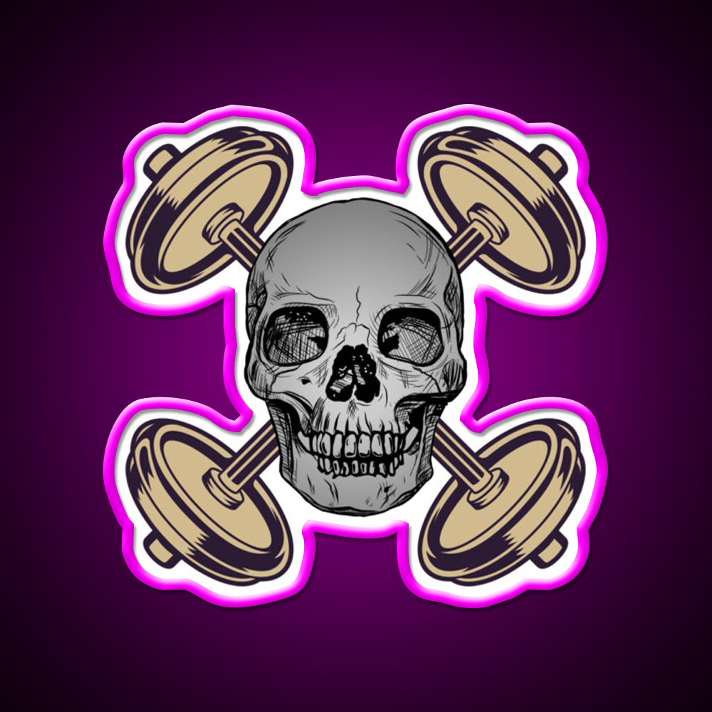 Barbells And Skulls Weightlifting Crossfit Gym Fitness Led Neon Sign Rgb Color